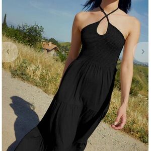 Black Halter Maxi Dress with Keyhole Neckline